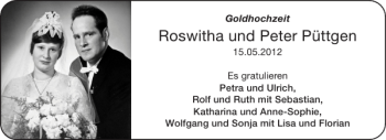 Glückwunschanzeige von Roswitha und Peter Püttgen von Aachener Zeitung / Aachener Nachrichten