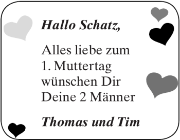 Glückwunschanzeige von Schatz Thomas und Tim von Super Sonntag / Super Mittwoch