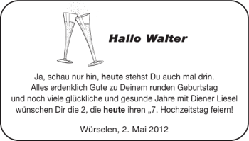 Glückwunschanzeige von Walter  von Super Sonntag / Super Mittwoch