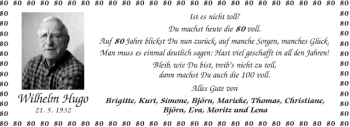 Glückwunschanzeige von Wilhelm Hugo von Aachener Zeitung / Aachener Nachrichten