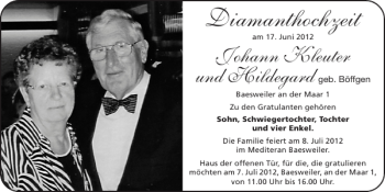 Glückwunschanzeige von Diamanthochzeit  von Super Sonntag / Super Mittwoch