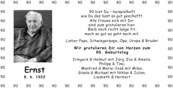 Glückwunschanzeige von Ernst  von Aachener Zeitung / Aachener Nachrichten