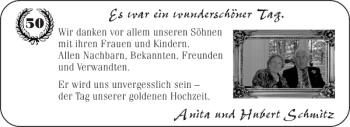 Glückwunschanzeige von Es wunderschöner Tag. Anita und Hubert Schmitz  von Aachener Zeitung / Aachener Nachrichten