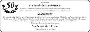 Glückwunschanzeige von Goldhochzeit Gisela und Karl Kraus von Aachener Zeitung / Aachener Nachrichten