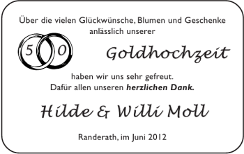 Glückwunschanzeige von Goldhochzeit Hilde Willi Moll von Super Sonntag / Super Mittwoch