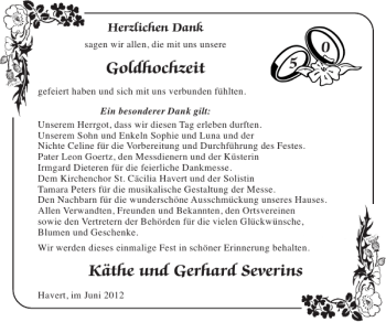 Glückwunschanzeige von Goldhochzeit Käthe und Gerhard Severins von Super Sonntag / Super Mittwoch