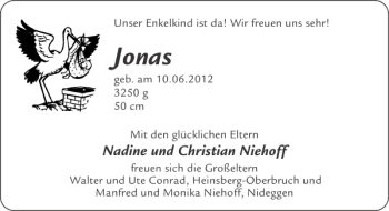 Glückwunschanzeige von Jonas  von Aachener Zeitung / Aachener Nachrichten
