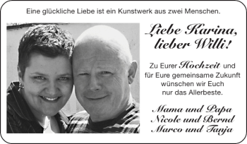 Glückwunschanzeige von Karina Willi von Super Sonntag / Super Mittwoch