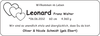 Glückwunschanzeige von Leonard  von Aachener Zeitung / Aachener Nachrichten