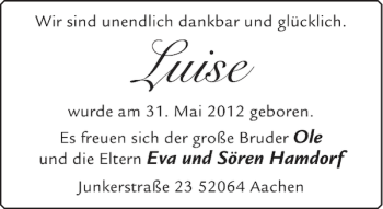 Glückwunschanzeige von Luise  von Aachener Zeitung / Aachener Nachrichten