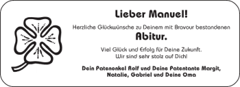 Glückwunschanzeige von Manuel Abitur von Aachener Zeitung / Aachener Nachrichten