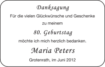 Glückwunschanzeige von Maria Peters von Super Sonntag / Super Mittwoch