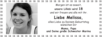 Glückwunschanzeige von Melissa  von Aachener Zeitung / Aachener Nachrichten