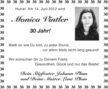 Glückwunschanzeige von Monica Vintler von Aachener Zeitung / Aachener Nachrichten