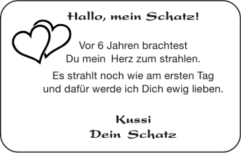 Glückwunschanzeige von Schatz Kussi Schatz von Super Sonntag / Super Mittwoch