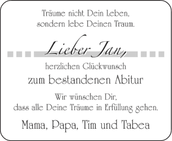 Glückwunschanzeige von bestandenen Abitur Mama Papa Tim und Tabea  von Aachener Zeitung / Aachener Nachrichten