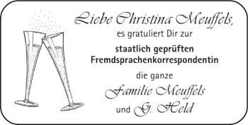 Glückwunschanzeige von Christina Meuffels von Super Sonntag / Super Mittwoch