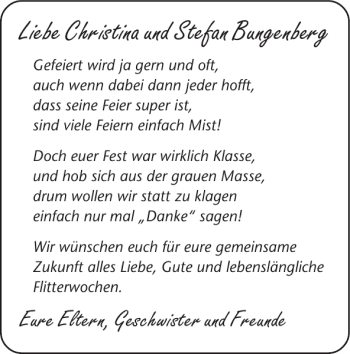 Glückwunschanzeige von Christina und Stefan Bungenberg von Super Sonntag / Super Mittwoch