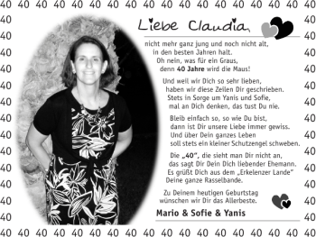 Glückwunschanzeige von Claudia  von Super Sonntag / Super Mittwoch