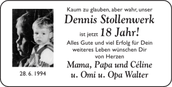 Glückwunschanzeige von Dennis Stollenwerk von Super Sonntag / Super Mittwoch