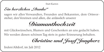 Glückwunschanzeige von Diamanthochzeit  von Super Sonntag / Super Mittwoch