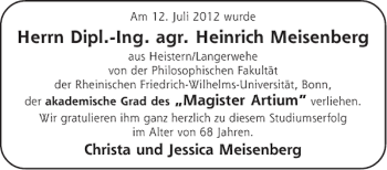 Glückwunschanzeige von Dipl.-Ing. agr. Heinrich Meisenberg von Aachener Zeitung / Aachener Nachrichten
