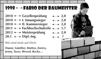 Glückwunschanzeige von FABIO DER BAUMEISTER von Super Sonntag / Super Mittwoch