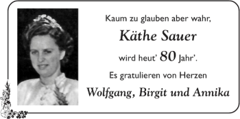 Glückwunschanzeige von Käthe Sauer von Aachener Zeitung / Aachener Nachrichten