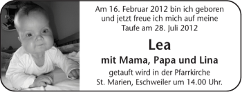Glückwunschanzeige von Lea  von Super Sonntag / Super Mittwoch