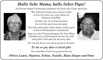 Glückwunschanzeige von Mama Papa von Super Sonntag / Super Mittwoch