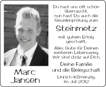 Glückwunschanzeige von Marc Jansen von Aachener Zeitung / Aachener Nachrichten