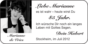 Glückwunschanzeige von Marianne  von Super Sonntag / Super Mittwoch