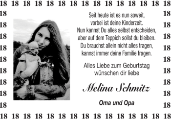 Glückwunschanzeige von Melina Schmitz von Super Sonntag / Super Mittwoch