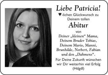 Glückwunschanzeige von Patricia Abitur von Super Sonntag / Super Mittwoch