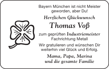 Glückwunschanzeige von Thomas Voß von Super Sonntag / Super Mittwoch