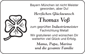 Glückwunschanzeige von Thomas Voß von Super Sonntag / Super Mittwoch