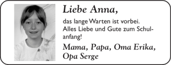 Glückwunschanzeige von Anna  von Super Sonntag / Super Mittwoch
