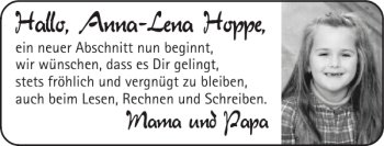 Glückwunschanzeige von Anna-Lena Hoppe von Super Sonntag / Super Mittwoch