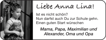 Glückwunschanzeige von Anna Lina von Super Sonntag / Super Mittwoch