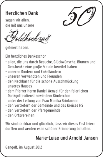 Glückwunschanzeige von Goldhochzeit  von Super Sonntag / Super Mittwoch