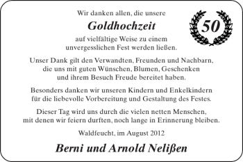 Glückwunschanzeige von Goldhochzeit Berni und Arnold Nelißen von Super Sonntag / Super Mittwoch