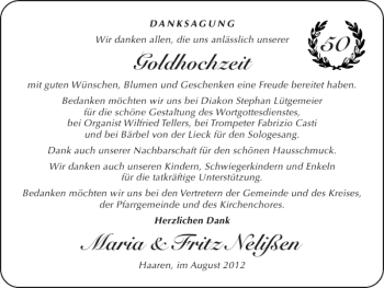 Glückwunschanzeige von Goldhochzeit Maria Fritz Nelißen von Super Sonntag / Super Mittwoch