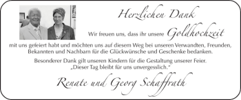 Glückwunschanzeige von Goldhochzeit Renate und Georg Schaffrath von Super Sonntag / Super Mittwoch