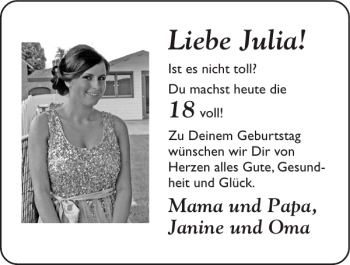 Glückwunschanzeige von Julia  von Super Sonntag / Super Mittwoch