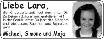 Glückwunschanzeige von Lara  von Super Sonntag / Super Mittwoch