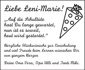 Glückwunschanzeige von Leni-Marie  von Aachener Zeitung / Aachener Nachrichten