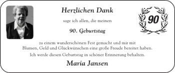 Glückwunschanzeige von Maria Jansen von Super Sonntag / Super Mittwoch