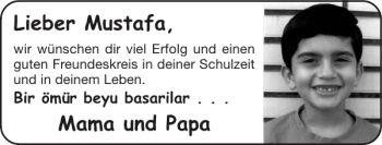 Glückwunschanzeige von Mustafa Mama und Papa von Super Sonntag / Super Mittwoch