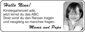 Glückwunschanzeige von Nina  von Super Sonntag / Super Mittwoch
