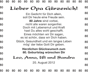 Glückwunschanzeige von Opa Gürzenich von Aachener Zeitung / Aachener Nachrichten